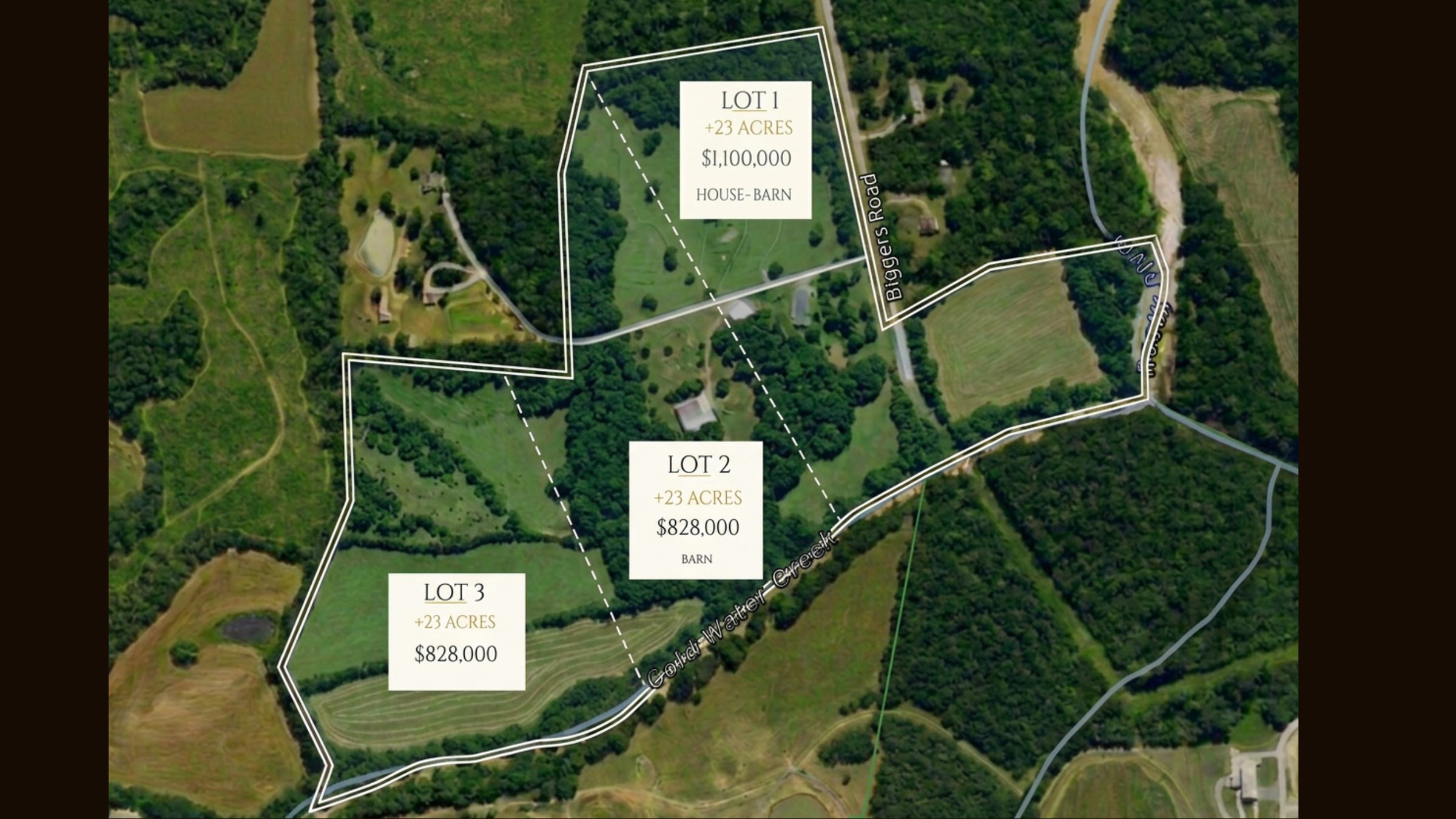 2555 Biggers Road — 23-acre lot concept